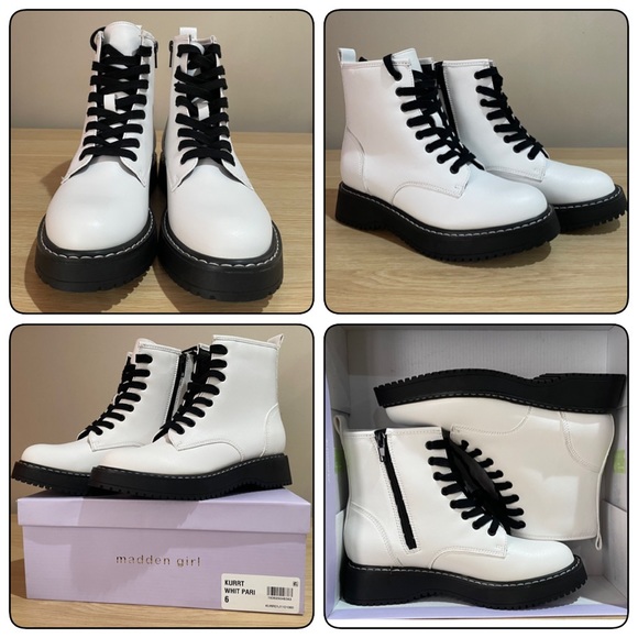 👖👢⭐️MADDEN GIRL KURRT ANKLE WHITE COMBAT BOOTS…Sz 6…New in box. - Picture 13 of 16